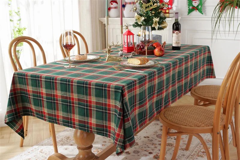 Christmas Decoration Plaid Tablecloth Color Woven Polyester Cotton Red Green Table cover for Home Party Dining Decor Christmas Decoration Plaid Tablecloth Color Woven Polyester Cotton Red Green Table cover for Home Party Dining Decor