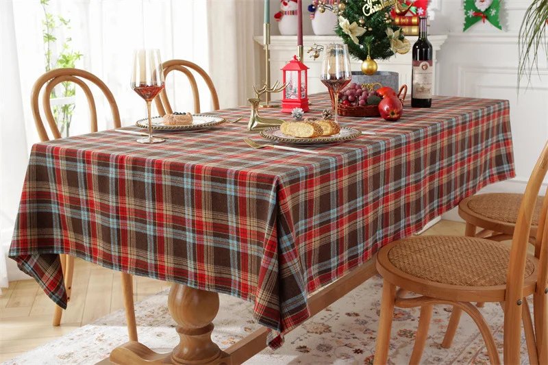 Christmas Decoration Plaid Tablecloth Color Woven Polyester Cotton Red Green Table cover for Home Party Dining Decor Christmas Decoration Plaid Tablecloth Color Woven Polyester Cotton Red Green Table cover for Home Party Dining Decor