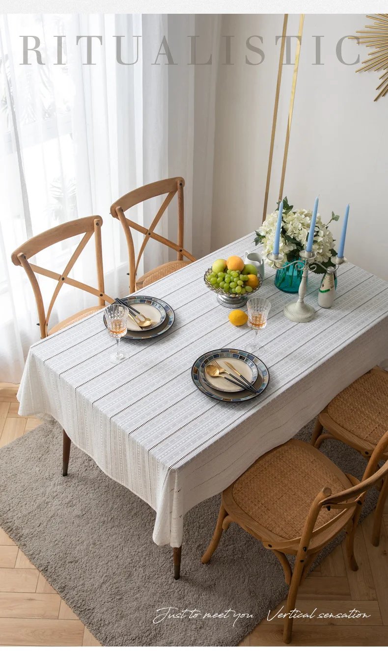 100% Cotton White Embroidered Fabric Table Cloth Waterproof Wedding Party Table Cover for Home Holiday Banquet Decoration Rustic