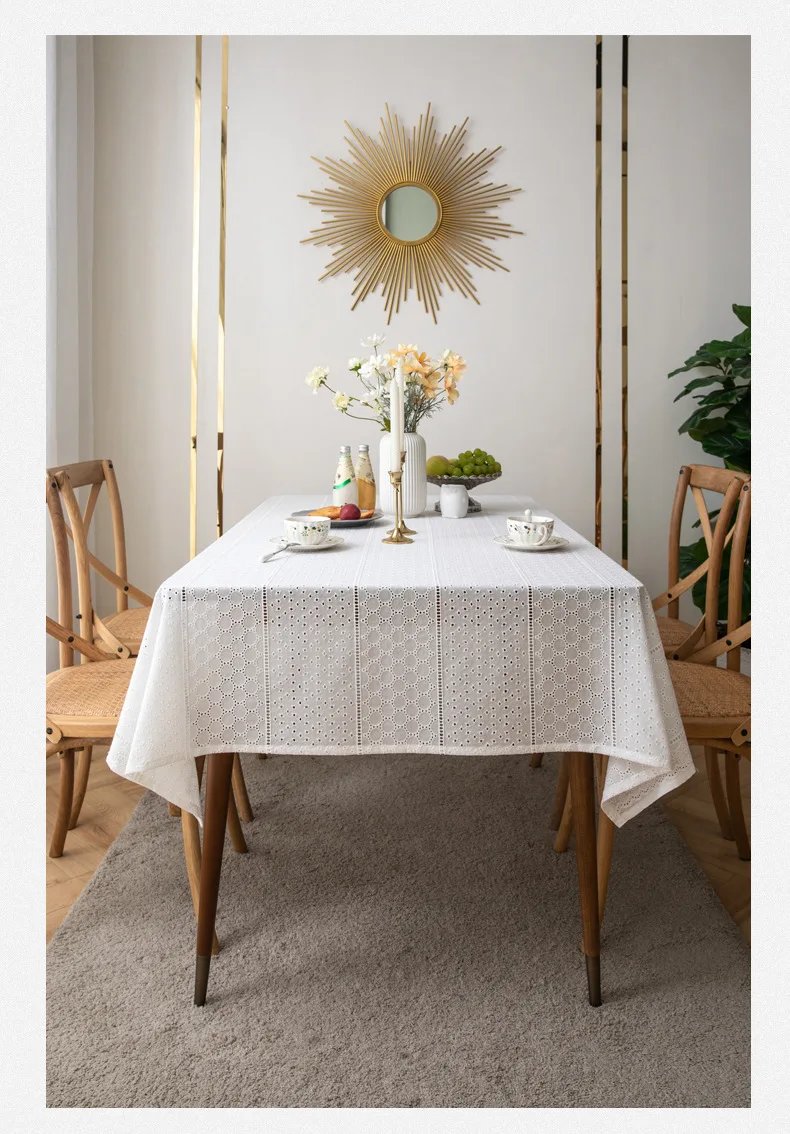 100% Cotton White Embroidered Fabric Table Cloth Waterproof Wedding Party Table Cover for Home Holiday Banquet Decoration Rustic