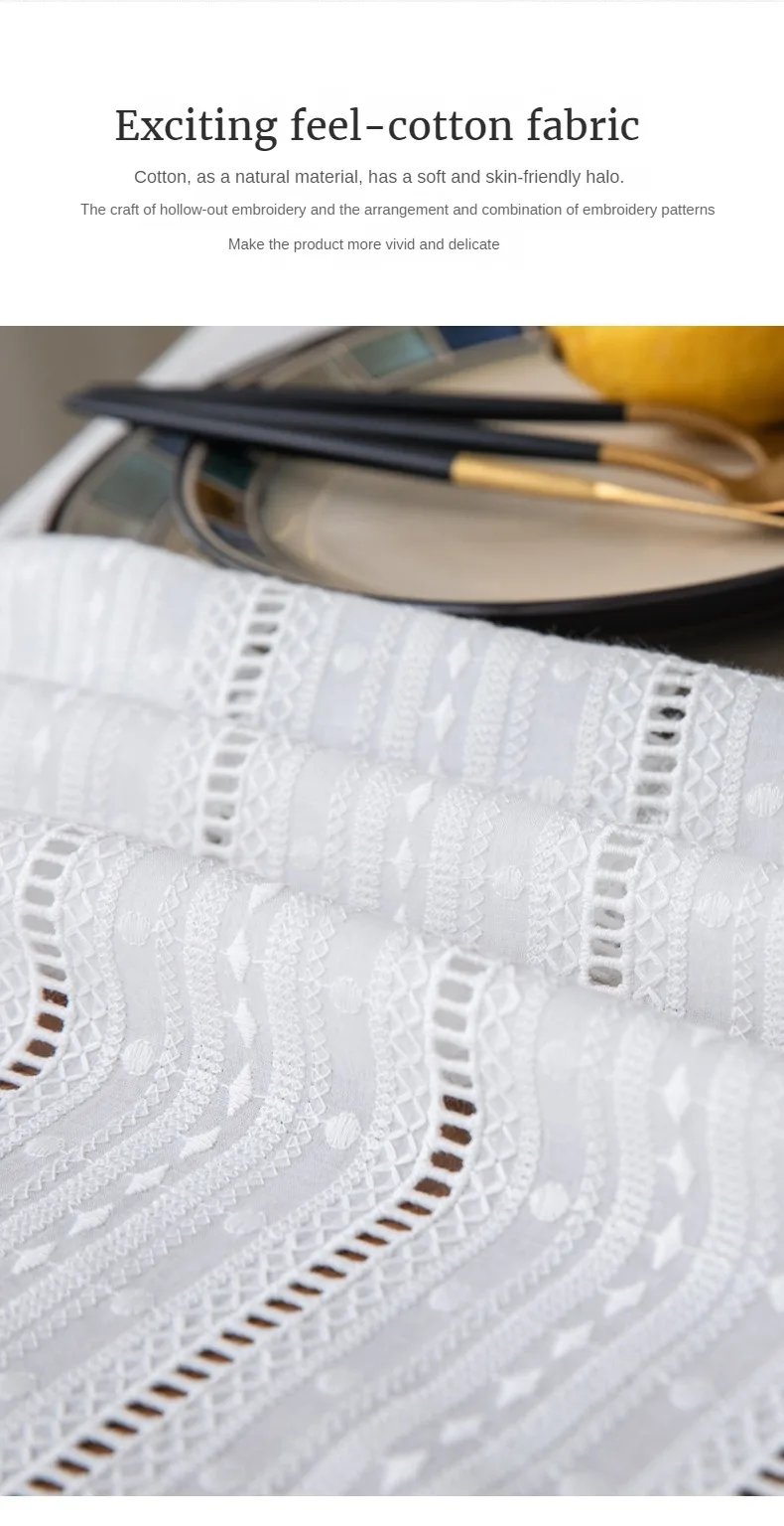 100% Cotton White Embroidered Fabric Table Cloth Waterproof Wedding Party Table Cover for Home Holiday Banquet Decoration Rustic