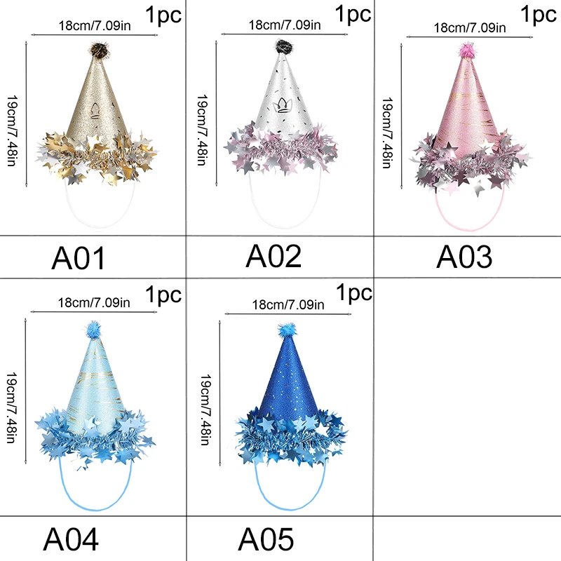 Birthday Party Sequin Cone Hats Glitter Stars Paper Cap Crown Dress Up Kid Birthday Party Decoration Xmas Hat Baby Shower Supply