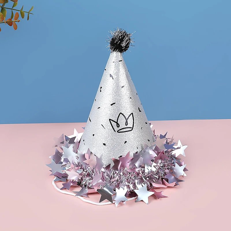 Birthday Party Sequin Cone Hats Glitter Stars Paper Cap Crown Dress Up Kid Birthday Party Decoration Xmas Hat Baby Shower Supply