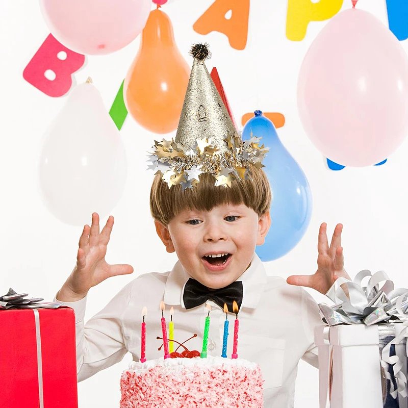 Birthday Party Sequin Cone Hats Glitter Stars Paper Cap Crown Dress Up Kid Birthday Party Decoration Xmas Hat Baby Shower Supply
