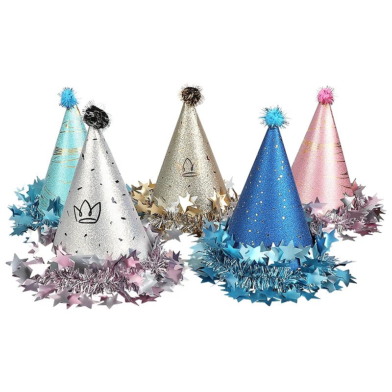 Birthday Party Sequin Cone Hats Glitter Stars Paper Cap Crown Dress Up Kid Birthday Party Decoration Xmas Hat Baby Shower Supply
