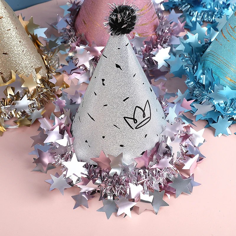 Birthday Party Sequin Cone Hats Glitter Stars Paper Cap Crown Dress Up Kid Birthday Party Decoration Xmas Hat Baby Shower Supply