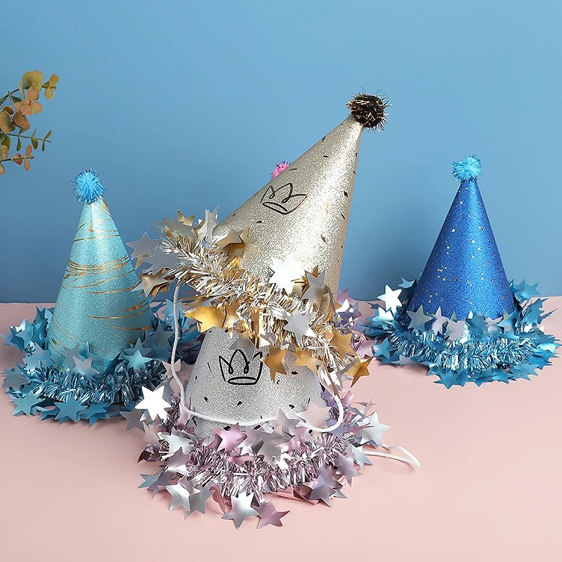 Birthday Party Sequin Cone Hats Glitter Stars Paper Cap Crown Dress Up Kid Birthday Party Decoration Xmas Hat Baby Shower Supply