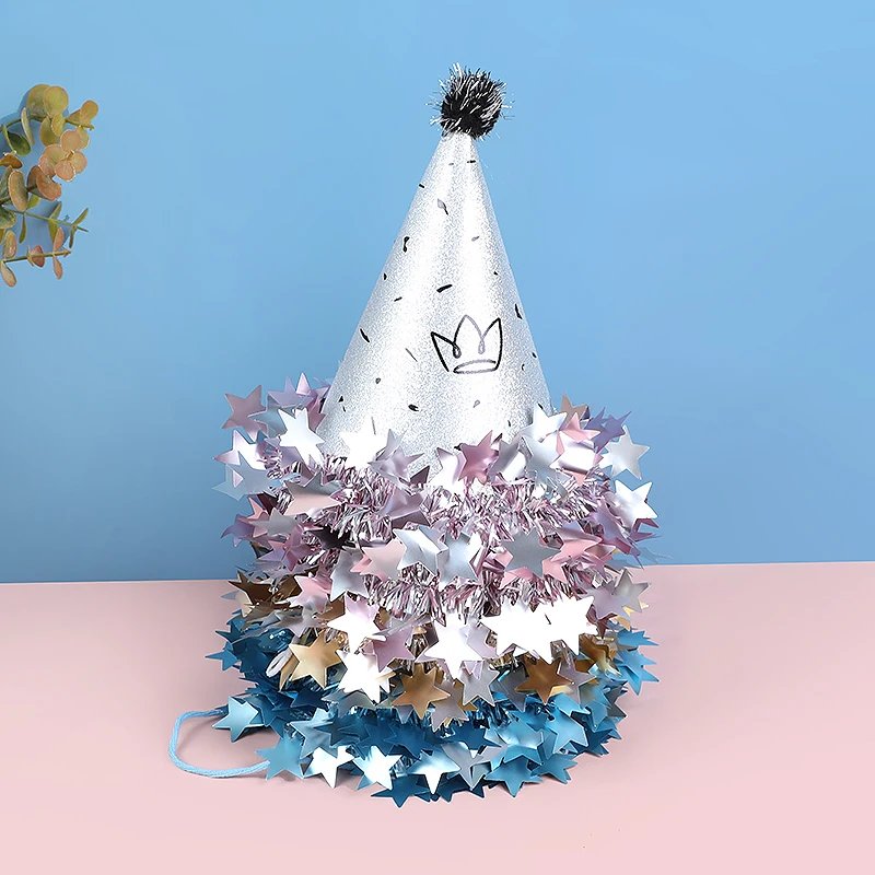 Birthday Party Sequin Cone Hats Glitter Stars Paper Cap Crown Dress Up Kid Birthday Party Decoration Xmas Hat Baby Shower Supply