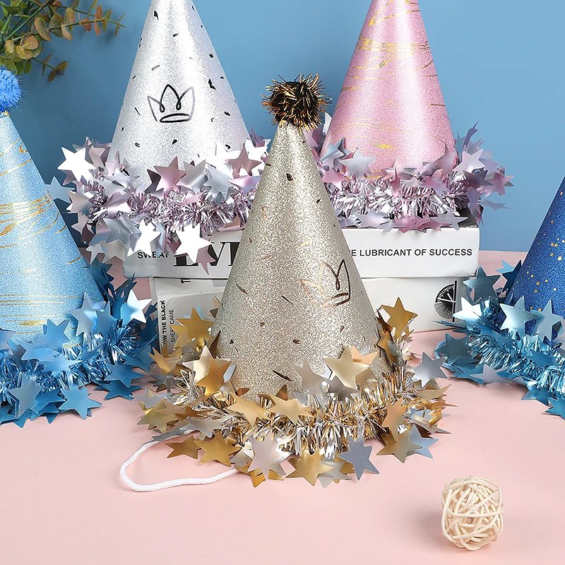 Birthday Party Sequin Cone Hats Glitter Stars Paper Cap Crown Dress Up Kid Birthday Party Decoration Xmas Hat Baby Shower Supply