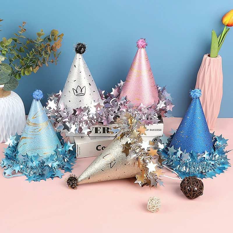 Birthday Party Sequin Cone Hats Glitter Stars Paper Cap Crown Dress Up Kid Birthday Party Decoration Xmas Hat Baby Shower Supply