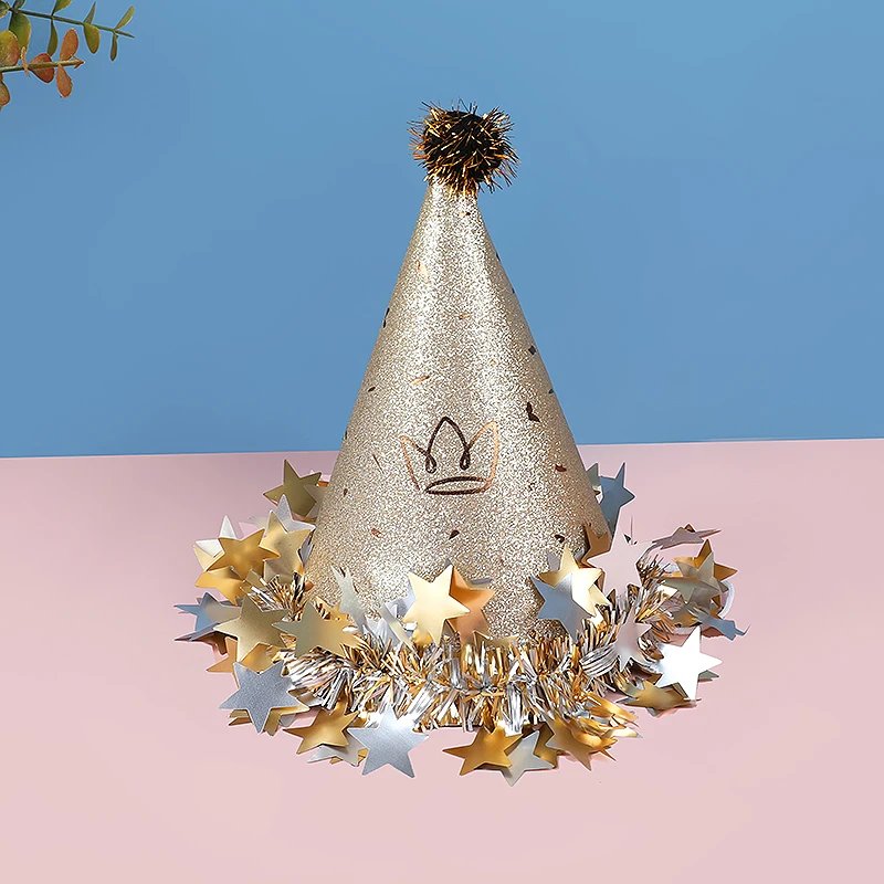 Birthday Party Sequin Cone Hats Glitter Stars Paper Cap Crown Dress Up Kid Birthday Party Decoration Xmas Hat Baby Shower Supply