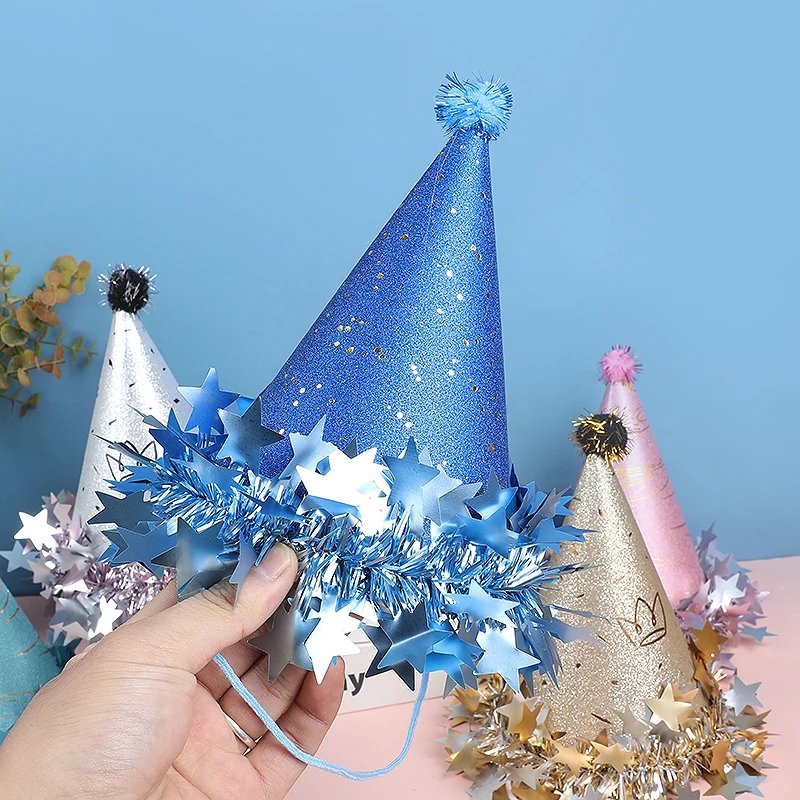 Birthday Party Sequin Cone Hats Glitter Stars Paper Cap Crown Dress Up Kid Birthday Party Decoration Xmas Hat Baby Shower Supply