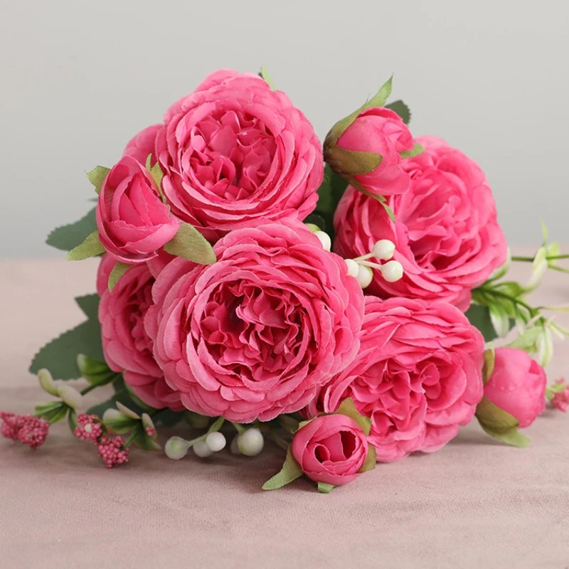 Hot Selling 1pcs/30cm Rose Pink Silk Bouquet Peony Artificial Flower 5 Big Head 4 Small Bud Bride Wedding Home Decoration Artifi Hot Selling 1pcs/30cm Rose Pink Silk Bouquet Peony Artificial Flower 5 Big Head 4 Small Bud Bride Wedding Home Decoration Artifi