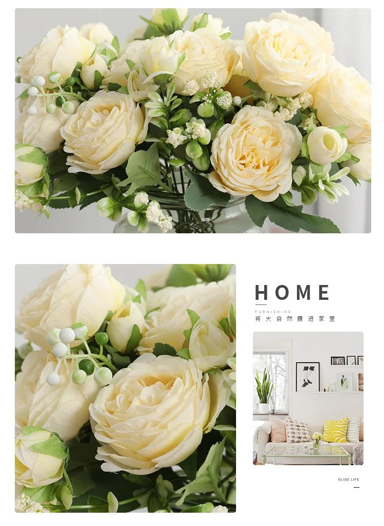 Hot Selling 1pcs/30cm Rose Pink Silk Bouquet Peony Artificial Flower 5 Big Head 4 Small Bud Bride Wedding Home Decoration Artifi Hot Selling 1pcs/30cm Rose Pink Silk Bouquet Peony Artificial Flower 5 Big Head 4 Small Bud Bride Wedding Home Decoration Artifi