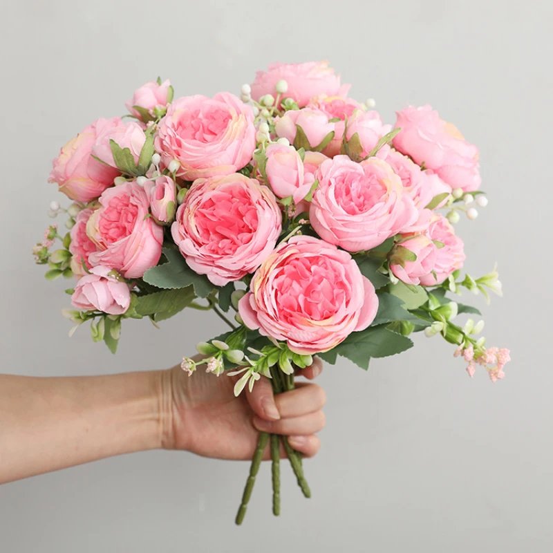 Hot Selling 1pcs/30cm Rose Pink Silk Bouquet Peony Artificial Flower 5 Big Head 4 Small Bud Bride Wedding Home Decoration Artifi Hot Selling 1pcs/30cm Rose Pink Silk Bouquet Peony Artificial Flower 5 Big Head 4 Small Bud Bride Wedding Home Decoration Artifi