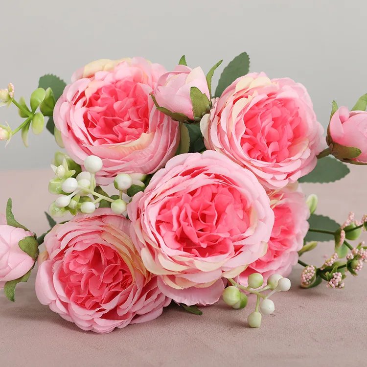 Hot Selling 1pcs/30cm Rose Pink Silk Bouquet Peony Artificial Flower 5 Big Head 4 Small Bud Bride Wedding Home Decoration Artifi Hot Selling 1pcs/30cm Rose Pink Silk Bouquet Peony Artificial Flower 5 Big Head 4 Small Bud Bride Wedding Home Decoration Artifi