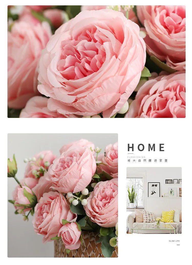 Hot Selling 1pcs/30cm Rose Pink Silk Bouquet Peony Artificial Flower 5 Big Head 4 Small Bud Bride Wedding Home Decoration Artifi Hot Selling 1pcs/30cm Rose Pink Silk Bouquet Peony Artificial Flower 5 Big Head 4 Small Bud Bride Wedding Home Decoration Artifi