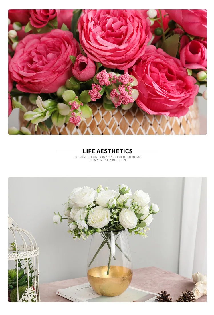 Hot Selling 1pcs/30cm Rose Pink Silk Bouquet Peony Artificial Flower 5 Big Head 4 Small Bud Bride Wedding Home Decoration Artifi Hot Selling 1pcs/30cm Rose Pink Silk Bouquet Peony Artificial Flower 5 Big Head 4 Small Bud Bride Wedding Home Decoration Artifi
