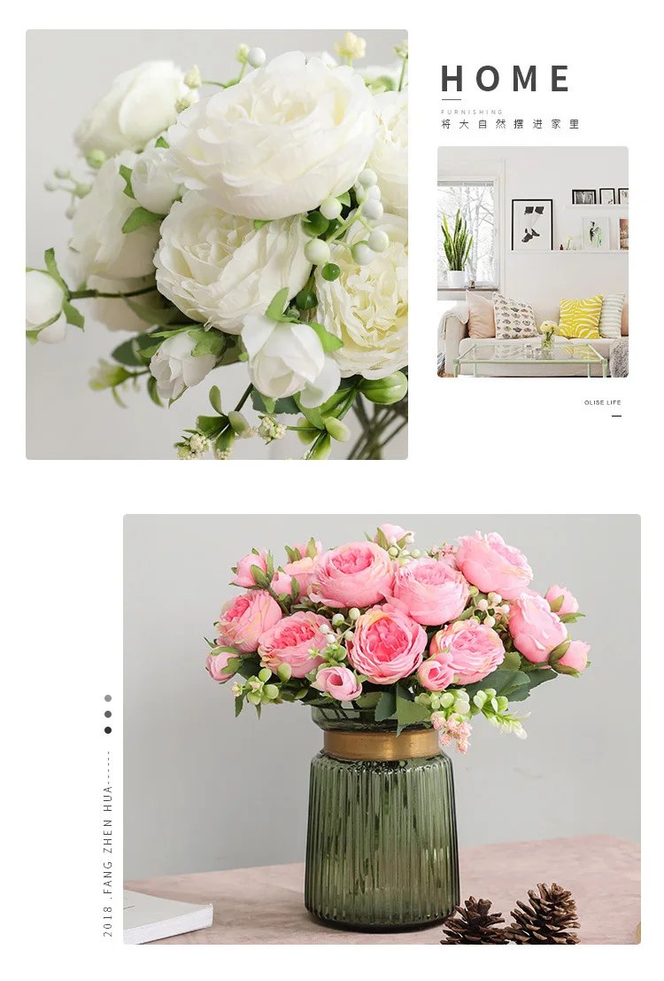 Hot Selling 1pcs/30cm Rose Pink Silk Bouquet Peony Artificial Flower 5 Big Head 4 Small Bud Bride Wedding Home Decoration Artifi Hot Selling 1pcs/30cm Rose Pink Silk Bouquet Peony Artificial Flower 5 Big Head 4 Small Bud Bride Wedding Home Decoration Artifi