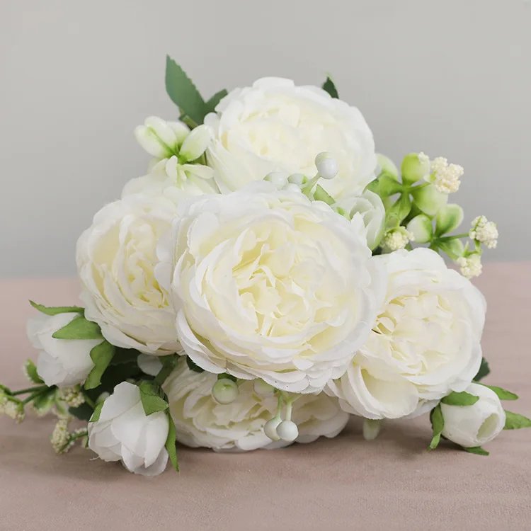 Hot Selling 1pcs/30cm Rose Pink Silk Bouquet Peony Artificial Flower 5 Big Head 4 Small Bud Bride Wedding Home Decoration Artifi Hot Selling 1pcs/30cm Rose Pink Silk Bouquet Peony Artificial Flower 5 Big Head 4 Small Bud Bride Wedding Home Decoration Artifi