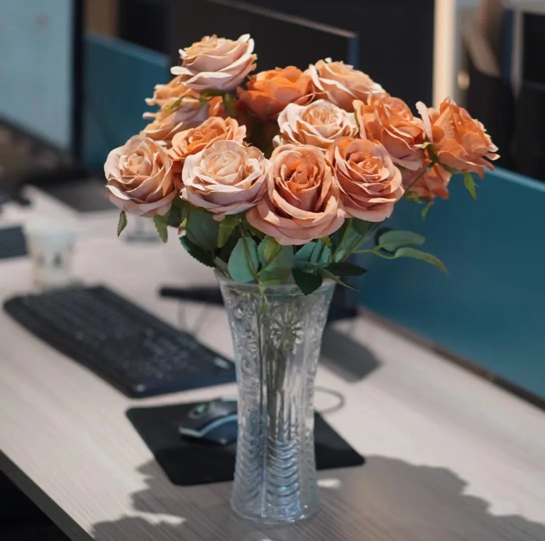 9 Heads Rose Bouquet Artificial Flower Wedding Rose Decor Scene Display Floral Gift Pink White Camellia