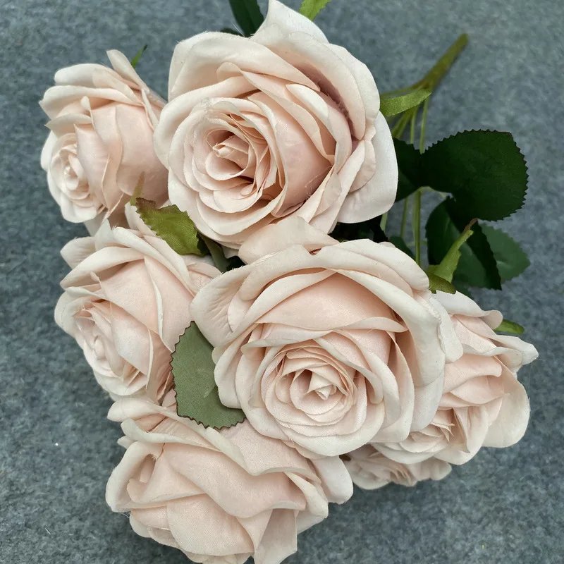 9 Heads Rose Bouquet Artificial Flower Wedding Rose Decor Scene Display Floral Gift Pink White Camellia
