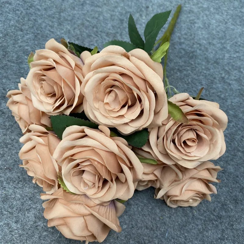 9 Heads Rose Bouquet Artificial Flower Wedding Rose Decor Scene Display Floral Gift Pink White Camellia