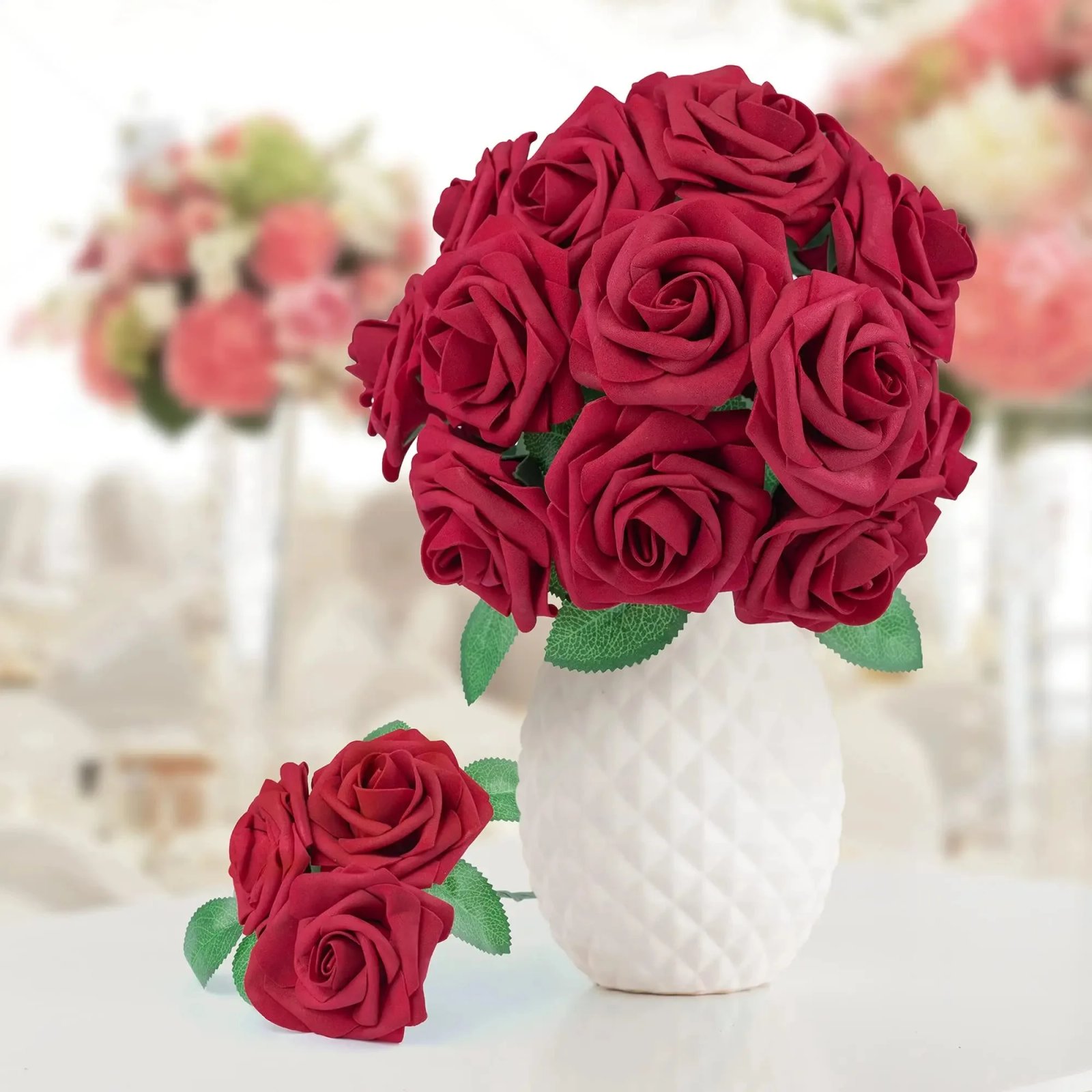 Rose Artificial Flowers 15/25/100pcs Foam Fake Roses Wedding Bouquets Centerpieces Mothers Day Valentines Gifts Party Decoration