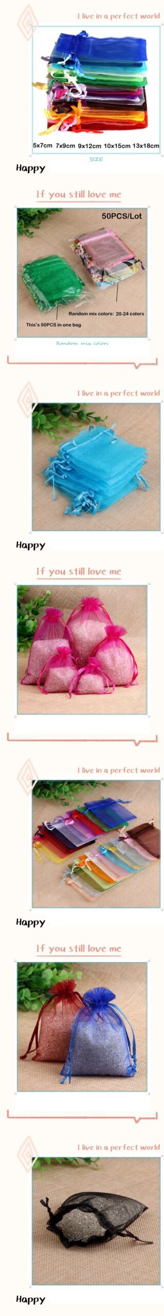 50/100pcs/lot Organza Gift Bag For Jewelry 24 Colors Drawstring Pouches For Wedding Christmas Candy Gift Bags Jewelry Packing