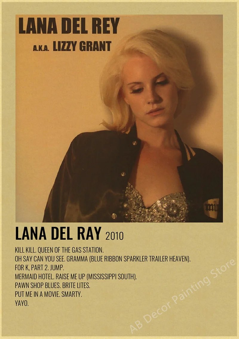 Lizzy Grant Lana Del Rey Posters Retro Kraft Paper Prints Music Album Poster Vintage Home Room Decor Aesthetic Art Wall Painting