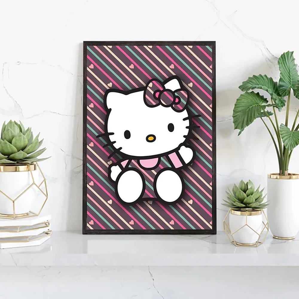 MINISO Poster Hello Kitty Canvas Wall Art Print Mural Cartoon Decorative Painting Home Decor Birthday Gift