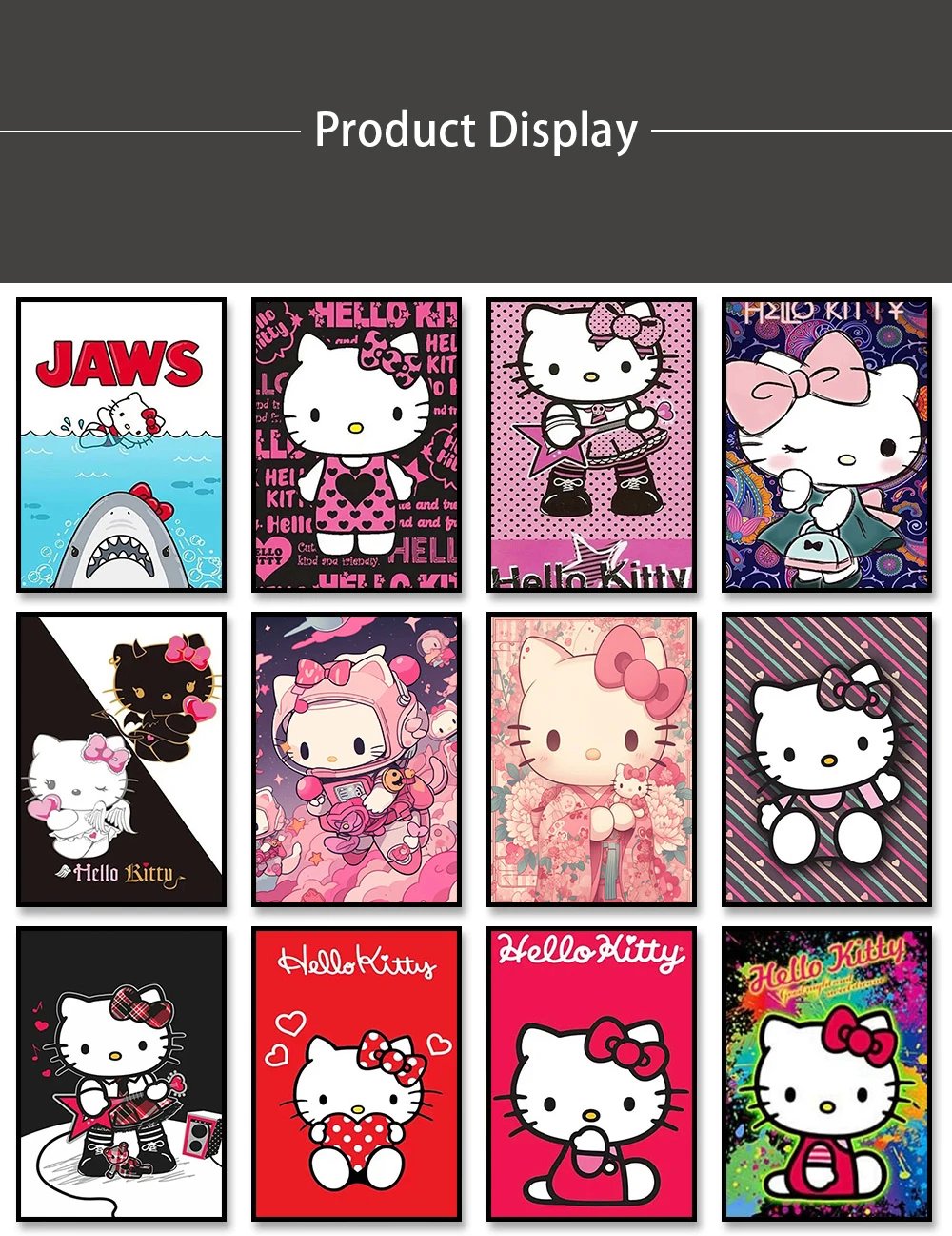 MINISO Poster Hello Kitty Canvas Wall Art Print Mural Cartoon Decorative Painting Home Decor Birthday Gift