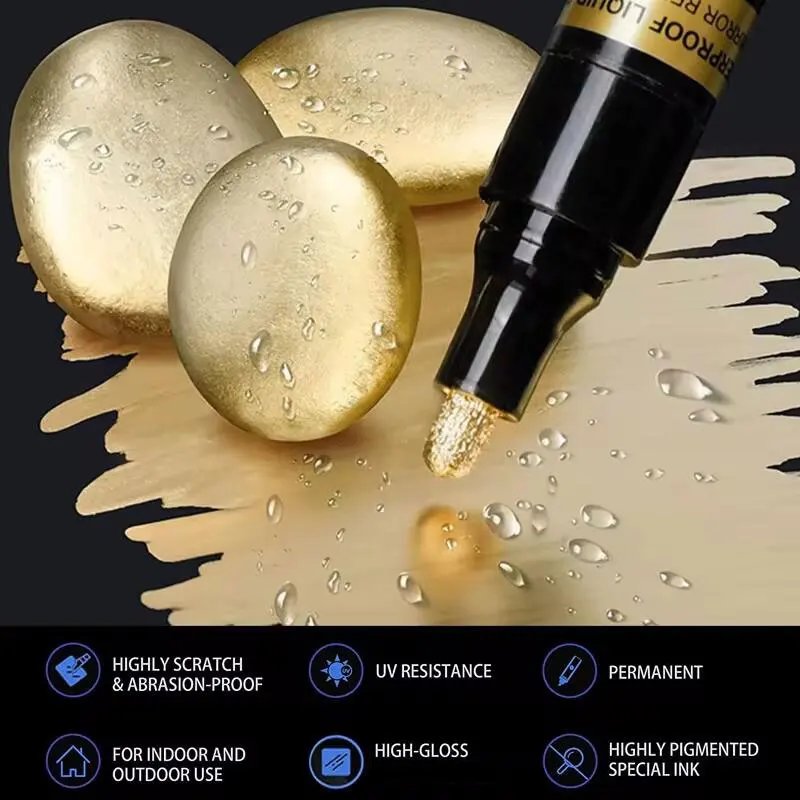 3/2/1pcs Chrome Mirror Marker Pen 2mm DIY Reflective Paint Pen Permanent Gold SILVER Marker Touch Up, Model Painting, Marking