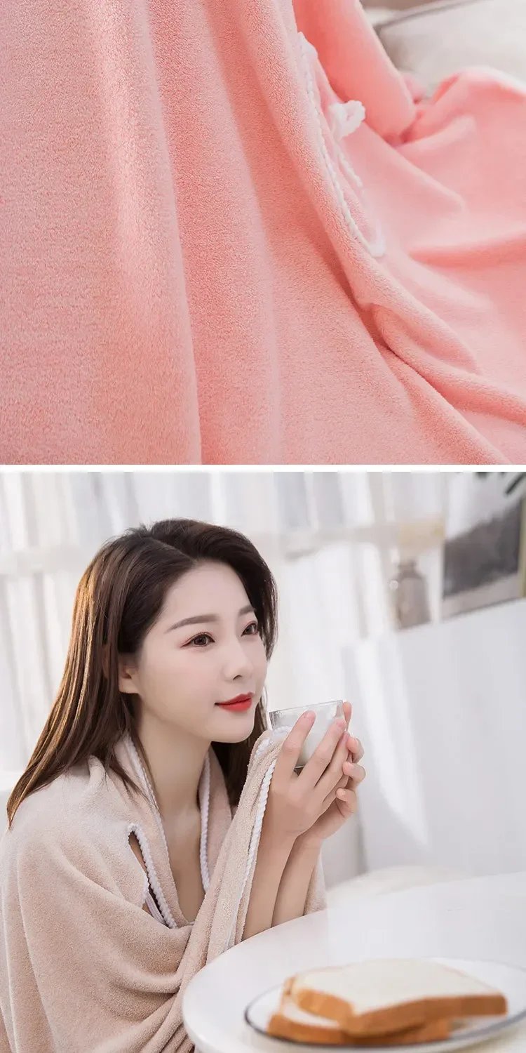 2024 Multi-function Women 80*135 Size Sexy Bathrobe Sling Sexy Tube Top Can Wear Bath Towel Soft Absorbent Bathrobe Coral Fleece
