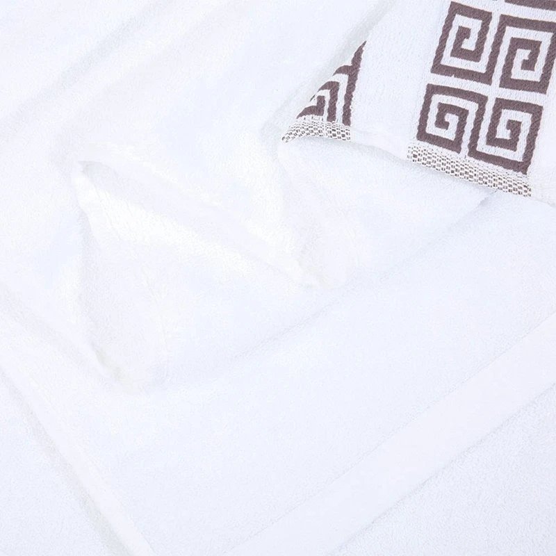 2pcs Set Cotton Towel 1pcs Hand Towel 34x74cm and 1pcs Big Bath Towel 70x140cm Blue White Brown Geometric Embroidered Gift Towel