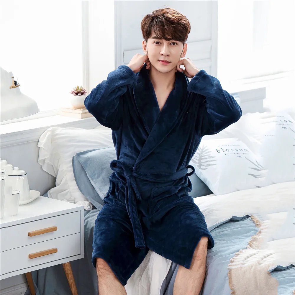 Large Size 3XL Flannel Robe Kimono Bathrobe Gown Winter Coral Fleece Sleepwear Nightwear Loose Thickened Home Wear Loungewear