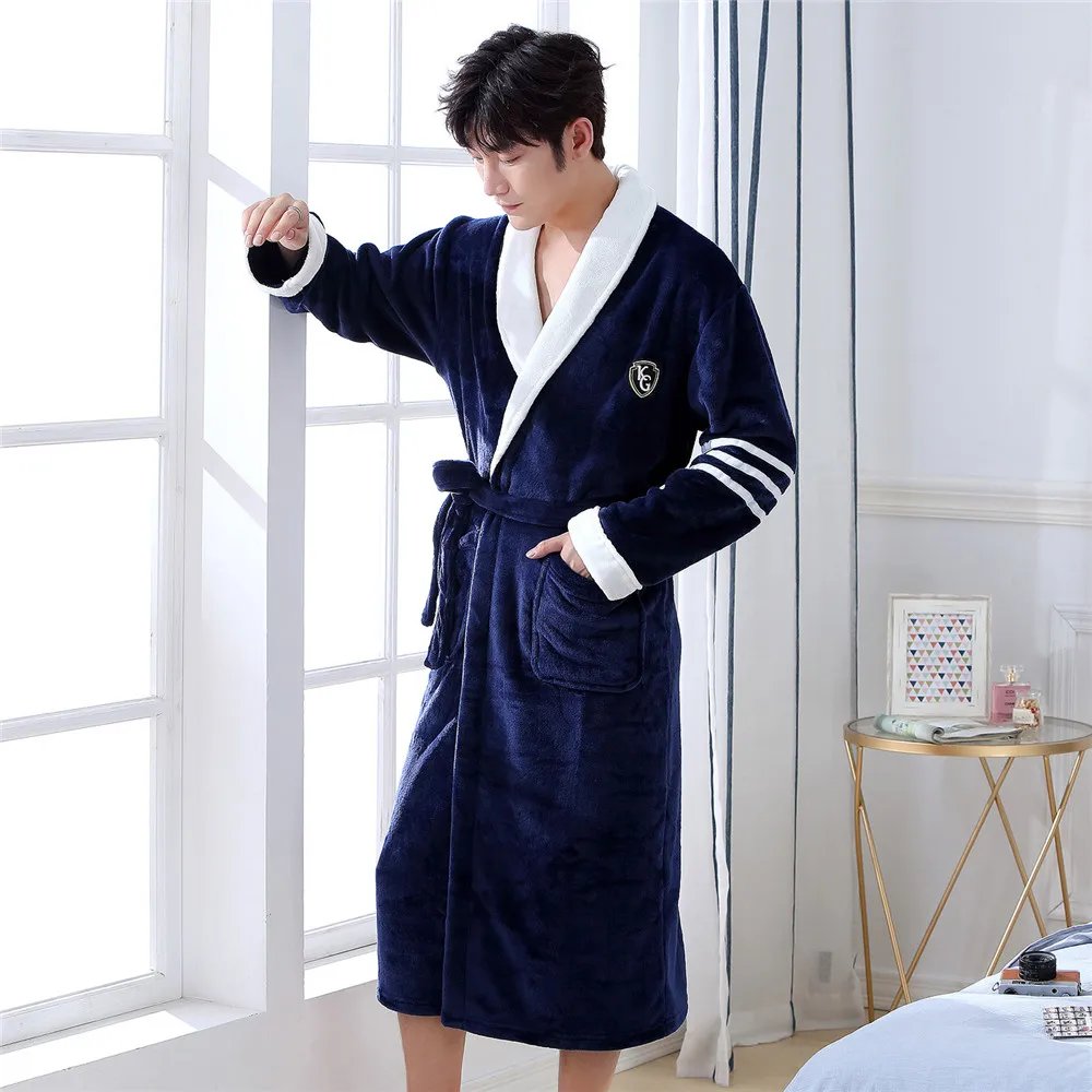 Large Size 3XL Flannel Robe Kimono Bathrobe Gown Winter Coral Fleece Sleepwear Nightwear Loose Thickened Home Wear Loungewear