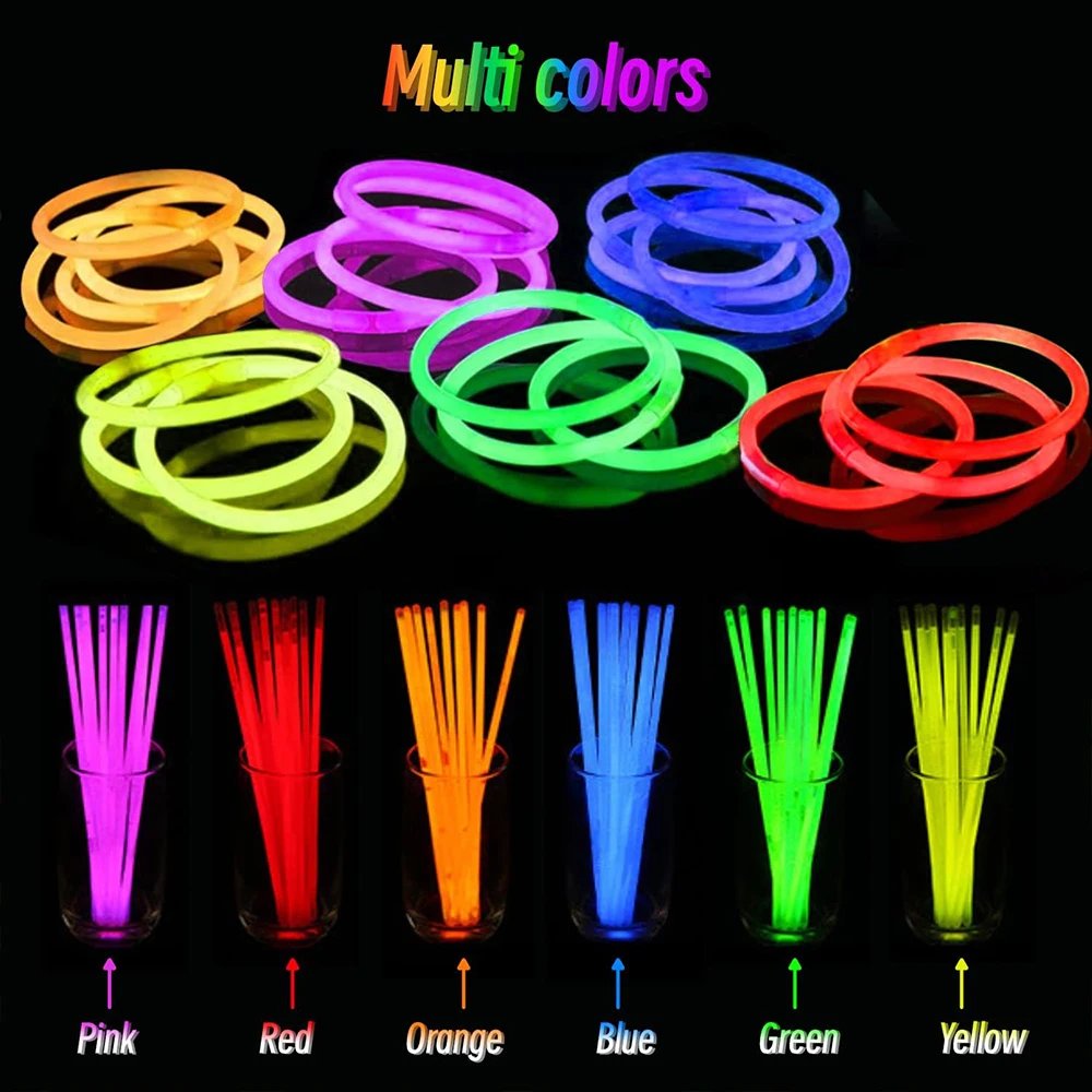 10/100pcs Fluorescence Sticks Party Multicolor Glowing Stick Bright Colorful Light Bendable Glow Bracelet Chemical Fluorescence