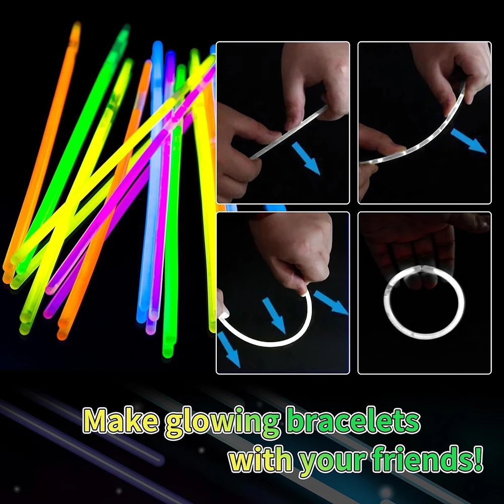 10/100pcs Fluorescence Sticks Party Multicolor Glowing Stick Bright Colorful Light Bendable Glow Bracelet Chemical Fluorescence