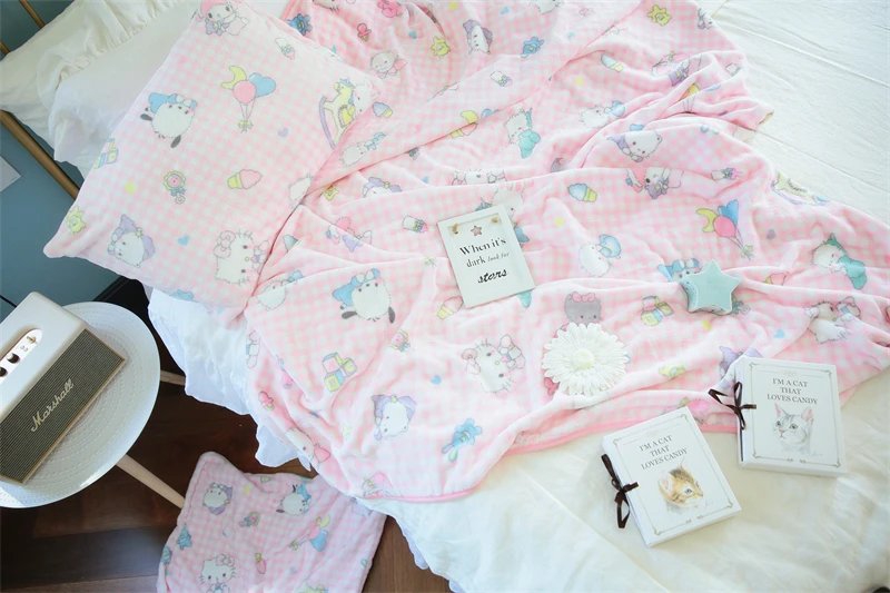 Japanese Anime Flannel Blanket Warm Winter Blanket Bedspread Cover on the Bed Pillowcase Nap Blanket Machine Washable Pink Girl