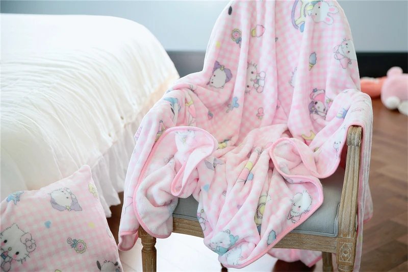Japanese Anime Flannel Blanket Warm Winter Blanket Bedspread Cover on the Bed Pillowcase Nap Blanket Machine Washable Pink Girl