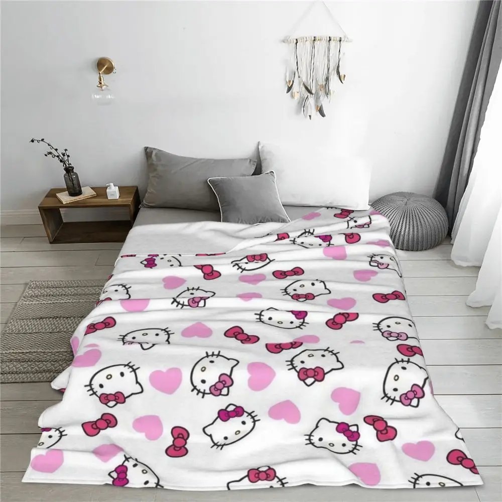 Hello Kitty Cartoon Cute Blanket Flannel Spring/Autumn Multi-function Lightweight Thin Throw Blanket Bedding Office Bedspread