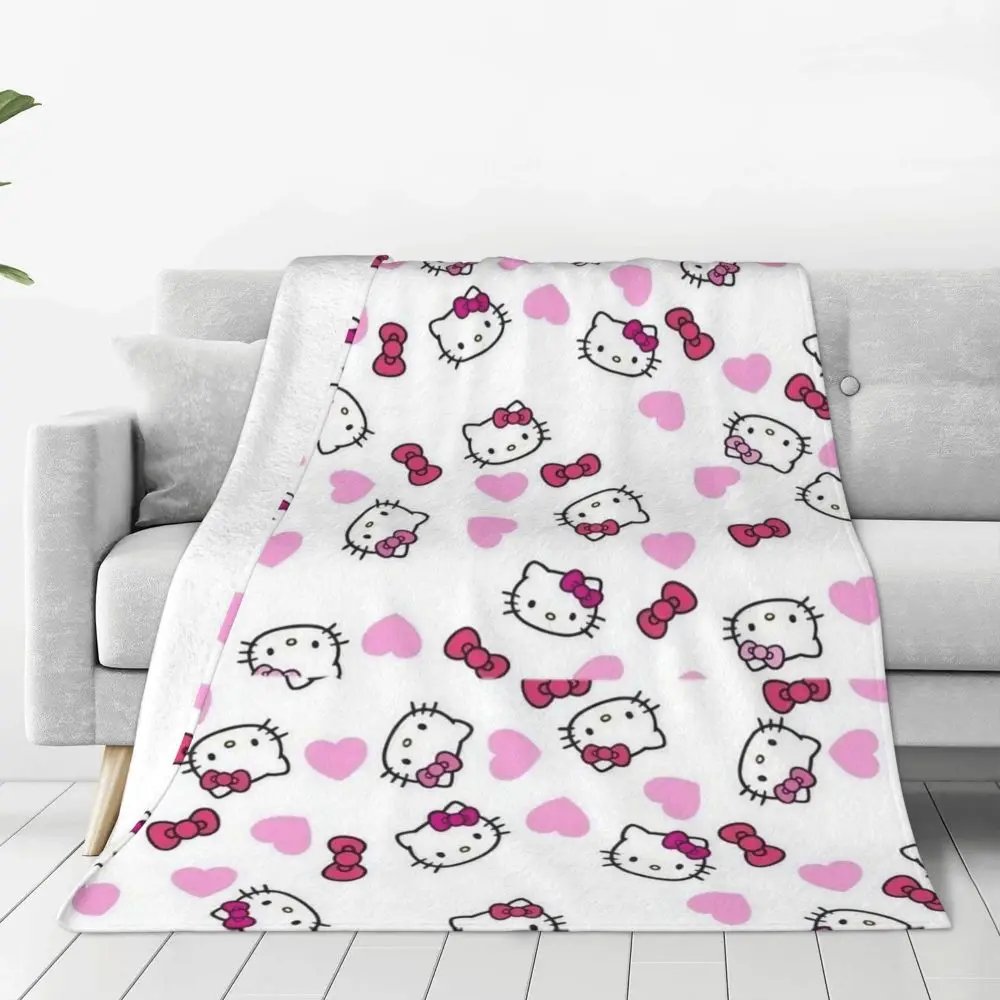 Hello Kitty Cartoon Cute Blanket Flannel Spring/Autumn Multi-function Lightweight Thin Throw Blanket Bedding Office Bedspread
