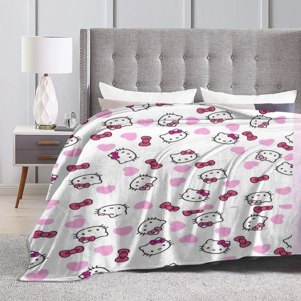 Hello Kitty Cartoon Cute Blanket Flannel Spring/Autumn Multi-function Lightweight Thin Throw Blanket Bedding Office Bedspread