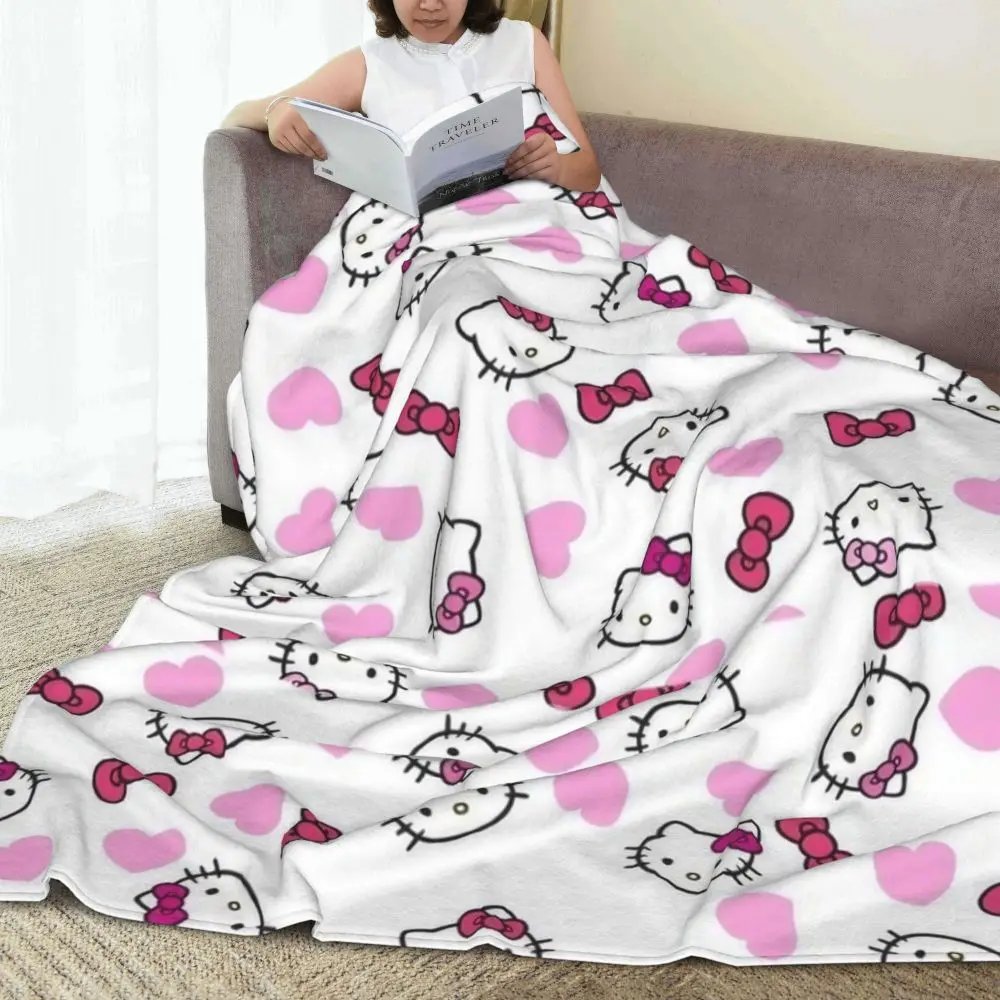 Hello Kitty Cartoon Cute Blanket Flannel Spring/Autumn Multi-function Lightweight Thin Throw Blanket Bedding Office Bedspread