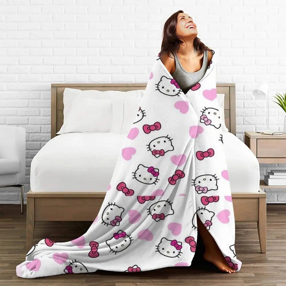 Hello Kitty Cartoon Cute Blanket Flannel Spring/Autumn Multi-function Lightweight Thin Throw Blanket Bedding Office Bedspread