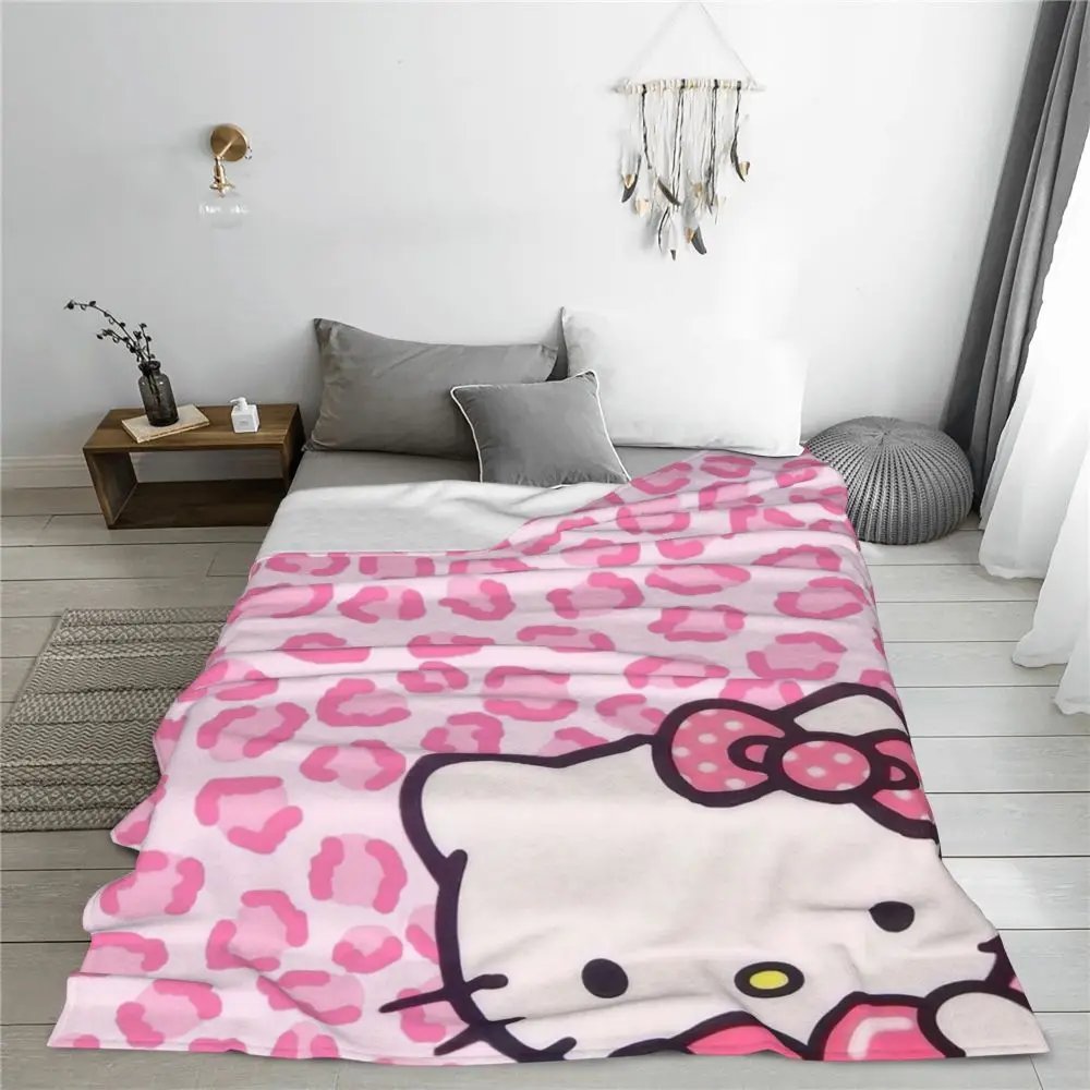 Hello Kitty Cartoon Cute Blanket Flannel Spring/Autumn Multi-function Lightweight Thin Throw Blanket Bedding Office Bedspread