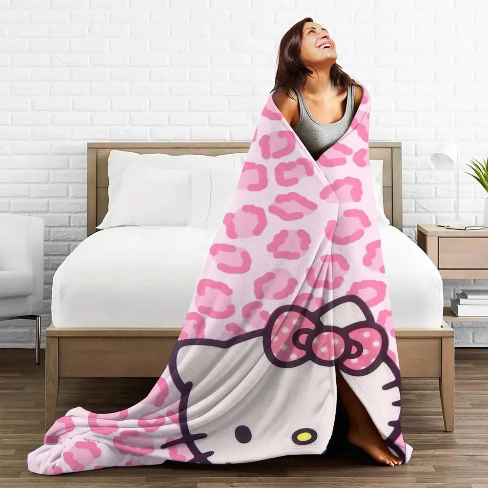 Hello Kitty Cartoon Cute Blanket Flannel Spring/Autumn Multi-function Lightweight Thin Throw Blanket Bedding Office Bedspread