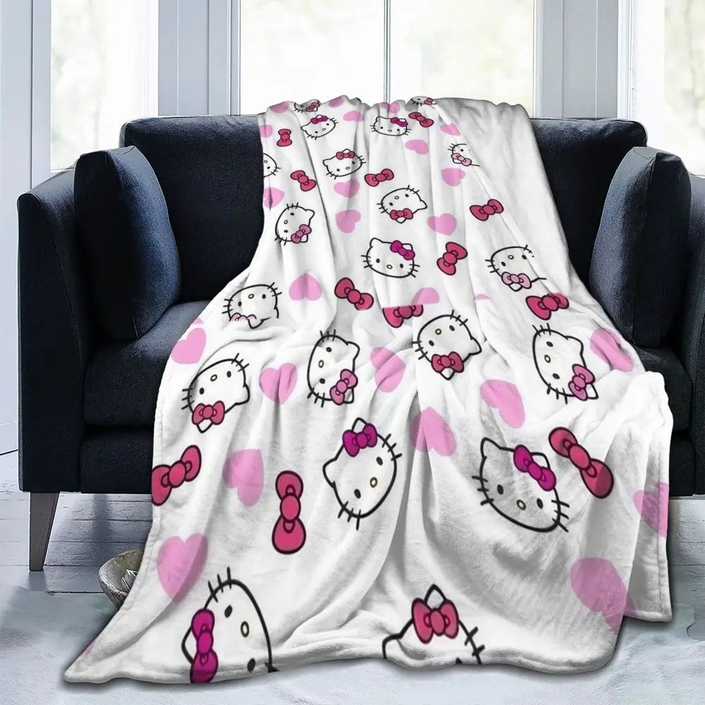 Hello Kitty Cartoon Cute Blanket Flannel Spring/Autumn Multi-function Lightweight Thin Throw Blanket Bedding Office Bedspread