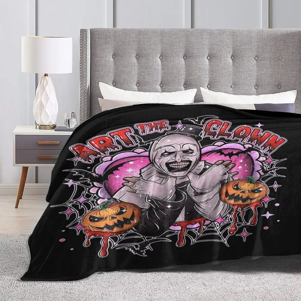 Terrifier 3 Christmas Blanket Velvet Spring/Autumn Halloween Clown Portable Thin Throw Blanket for Sofa Travel Bedspreads